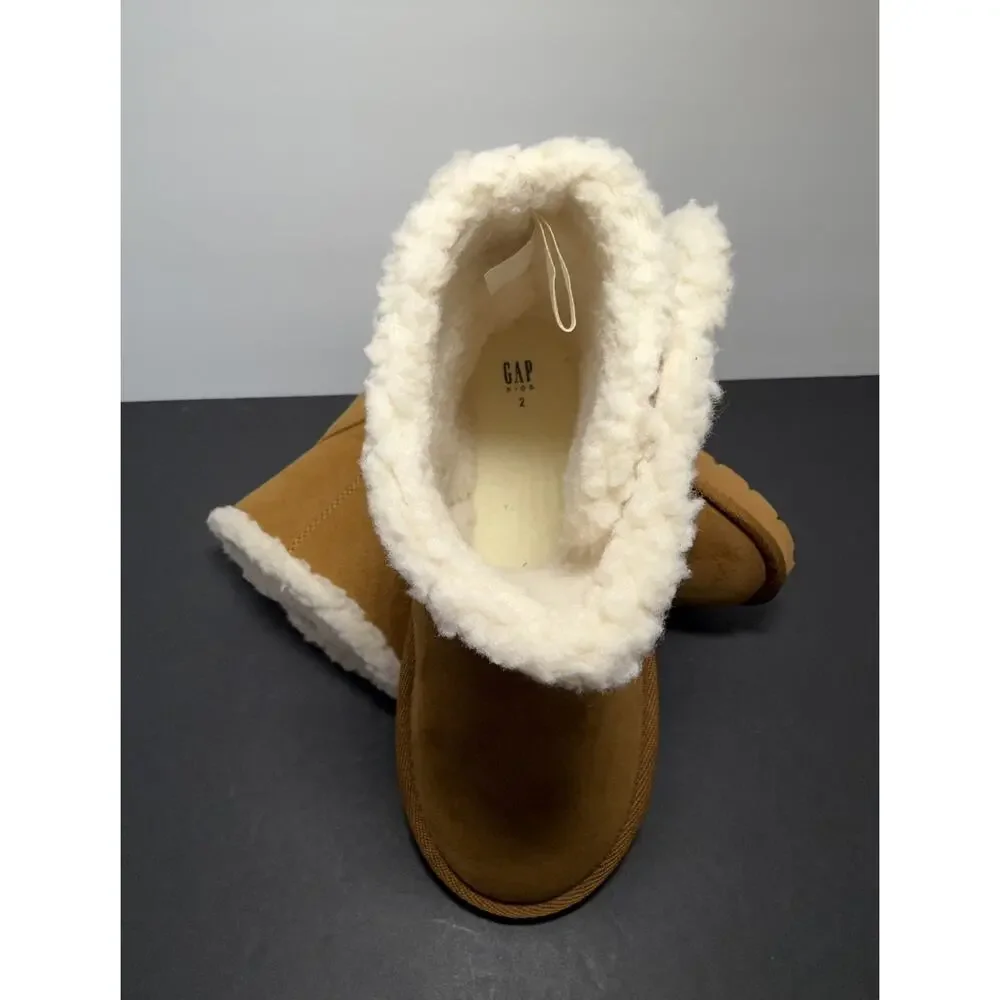 Gap Brown Suede Slip-On Ankle Bootie girls Shoes Faux Fur Lined Size 2